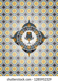 office chair icon inside arabic style emblem. Arabesque decoration.