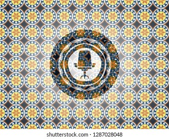 office chair icon inside arabic emblem. Arabesque decoration.