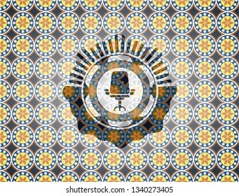 office chair icon inside arabic style emblem. Arabesque decoration.