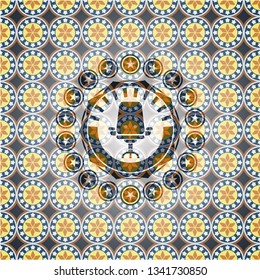 office chair icon inside arabic emblem background. Arabesque decoration.