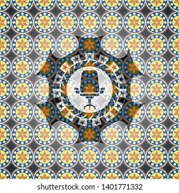 office chair icon inside arabic style emblem. Arabesque decoration.