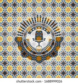office chair icon inside arabic emblem background. Arabesque decoration.
