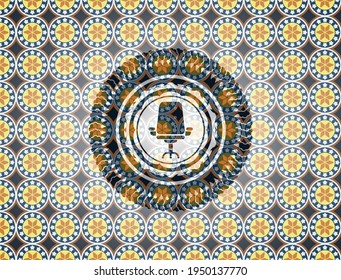 office chair icon inside arabic emblem background. Arabesque decoration. 