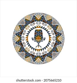 office chair icon inside arabic emblem background. Arabesque decoration. 