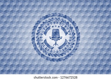 office chair icon inside blue hexagon emblem.