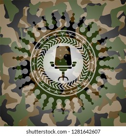 office chair icon inside camo emblem