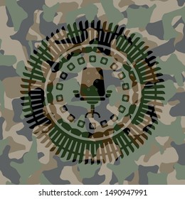 office chair icon inside camouflage emblem
