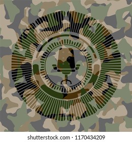 office chair icon inside camouflaged emblem