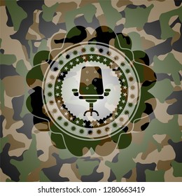 office chair icon inside camouflaged emblem
