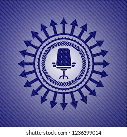 office chair icon inside emblem with jean background