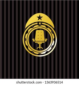 office chair icon inside gold badge or emblem