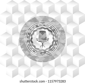 office chair icon inside grey emblem. Vintage with geometric cube white background