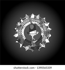office chair icon inside grey camouflaged emblem