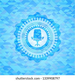 office chair icon inside light blue emblem with triangle mosaic background