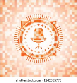 office chair icon inside orange mosaic emblem with background
