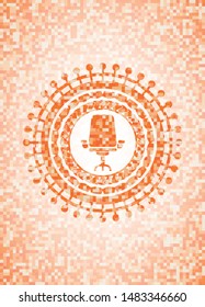 office chair icon inside orange mosaic emblem with background