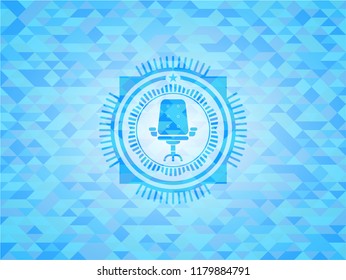 office chair icon inside realistic light blue mosaic emblem