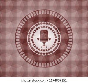 office chair icon inside red seamless badge with geometric pattern.