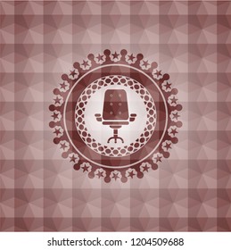 office chair icon inside red seamless badge with geometric background.