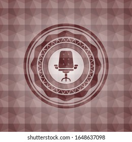office chair icon inside red seamless geometric emblem.