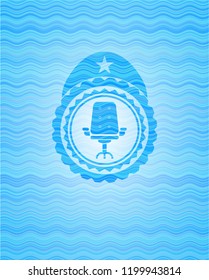 office chair icon inside sky blue water badge.