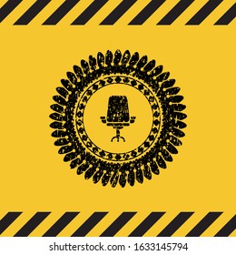 office chair icon inside warning sign, black grunge emblem. Vector Illustration. Detailed.