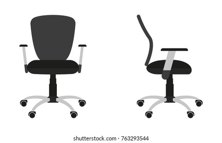 Office Chair Icon Isolated On White Background. Front And Side View. Flat Design. Vector Illustration.