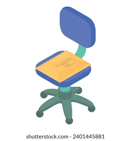 Office chair icon isometric vector. Blue work chair and closed postal envelope. Office furniture, post delivery