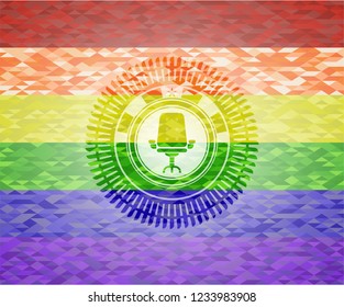office chair icon on mosaic background with the colors of the LGBT flag