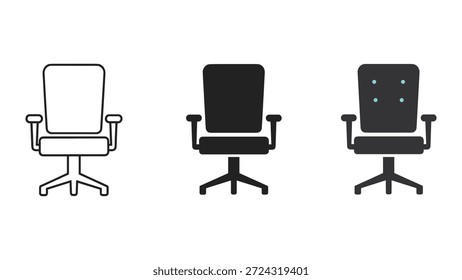 Icono de la silla de oficina fijado en diverso estilo del diseño