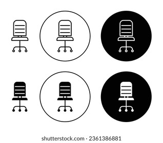 Conjunto de iconos de la silla de Office. símbolo vectorial de la silla de escritorio del jefe vacío en un estilo de relleno negro y delineado.
