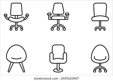 Office chair icon set. Linear icon set. Business equipment. Armchair on white background