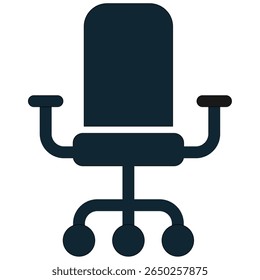 Office chair icon vector, symbolizing workspace comfort, ergonomics, and productivity. Ideal for office furniture, work-from-home setups, or illustrating a professional environment.