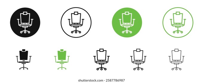 Office chair icons in black and green colors collection