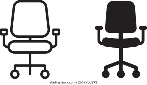 Office chair icons in black and white illustration style