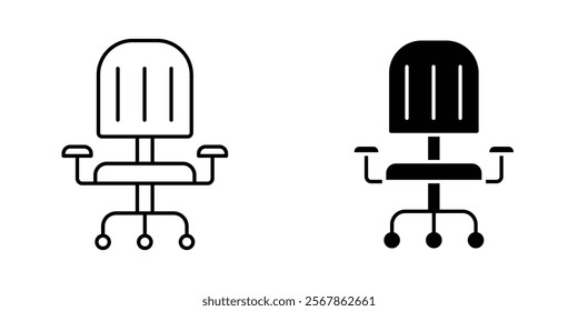 Office chair icons collection in Filled flat and thin line style.
