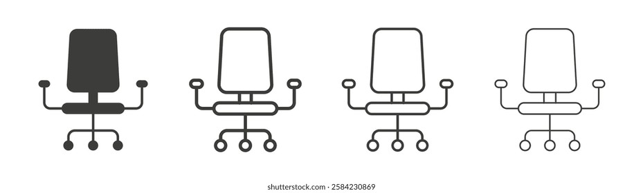 Office chair icons set. Liner outlined and flat black color