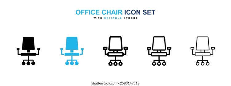 Office chair icons vector collection in black and blue colors on white background