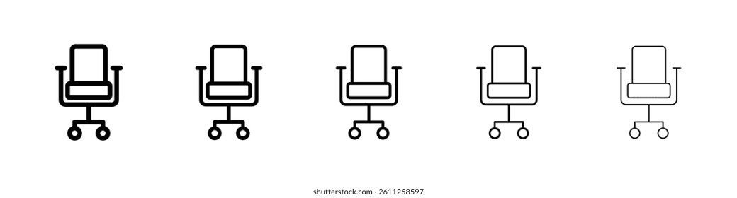 Office chair icons vector set in different stroke line style