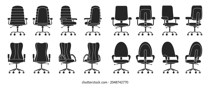 Icono negro aislado de la silla de oficina.Muebles interiores de la ilustración del vector sobre fondo blanco. Silla de oficina de iconos de conjunto negro vectorial.