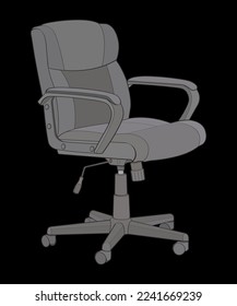 Office chair isolated vector art. Vector illustration interior furniture on black background. Office chair vector art for coloring book.
