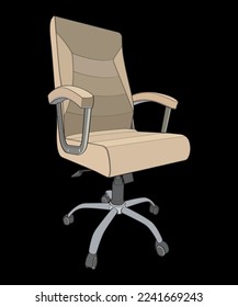Office chair isolated vector art. Vector illustration interior furniture on black background. Office chair vector art for coloring book.
