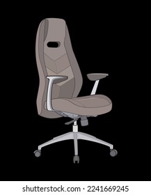 Office chair isolated vector art. Vector illustration interior furniture on black background. Office chair vector art for coloring book.
