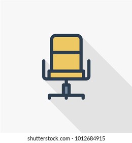 office chair line flat icon. Linear vector symbol colorful long shadow design