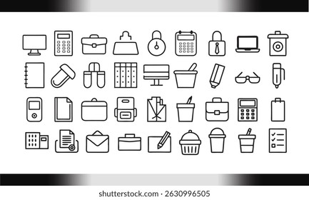Office Chair Line Icons  Ergonomic Workplace Furniture Symbol Set for Interior UI Design