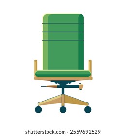 Office chair is made in green-brown tones. A comfortable armchair with a backrest and upholstered upholstery on a white isolated background is a concept of comfort, office furniture.