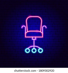 Office Chair Neon Sign. Vector Illustration Of Furniture Promotion.