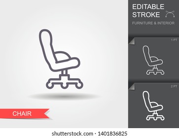 Office Chair. Outline icon with editable stroke. Linear symbol of the furniture and interior with shadow