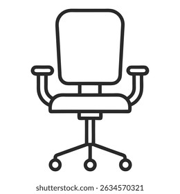 Office Chair Outline Icon on White Background – Minimalist Workplace Furniture Vector Illustration