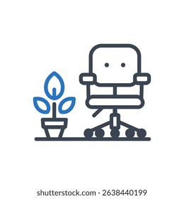 office chair with plant beside it icon